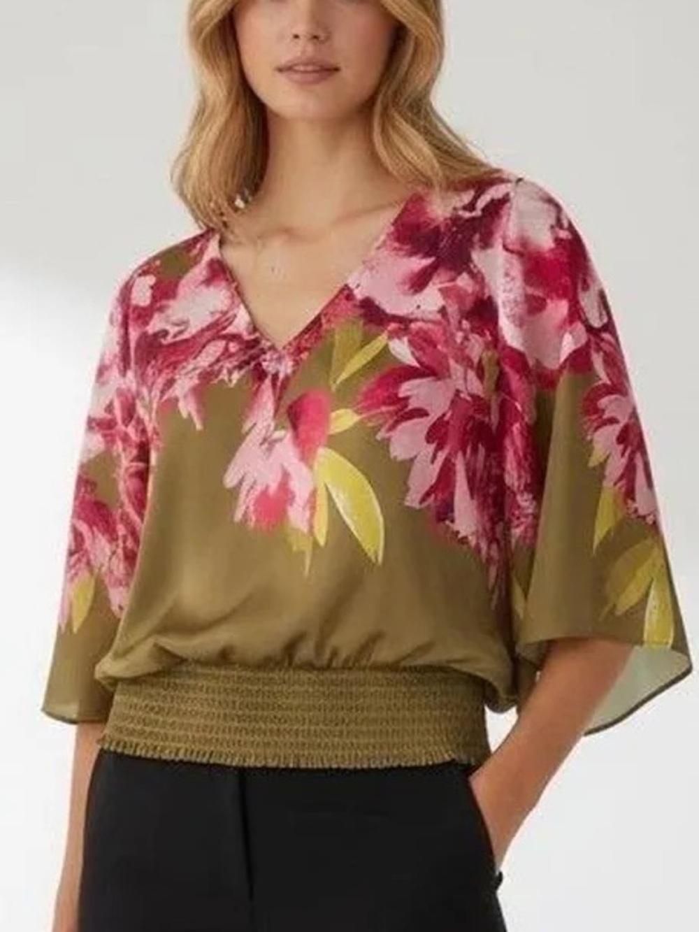 NWT White House Black Market Dahlia golden moss Blouse